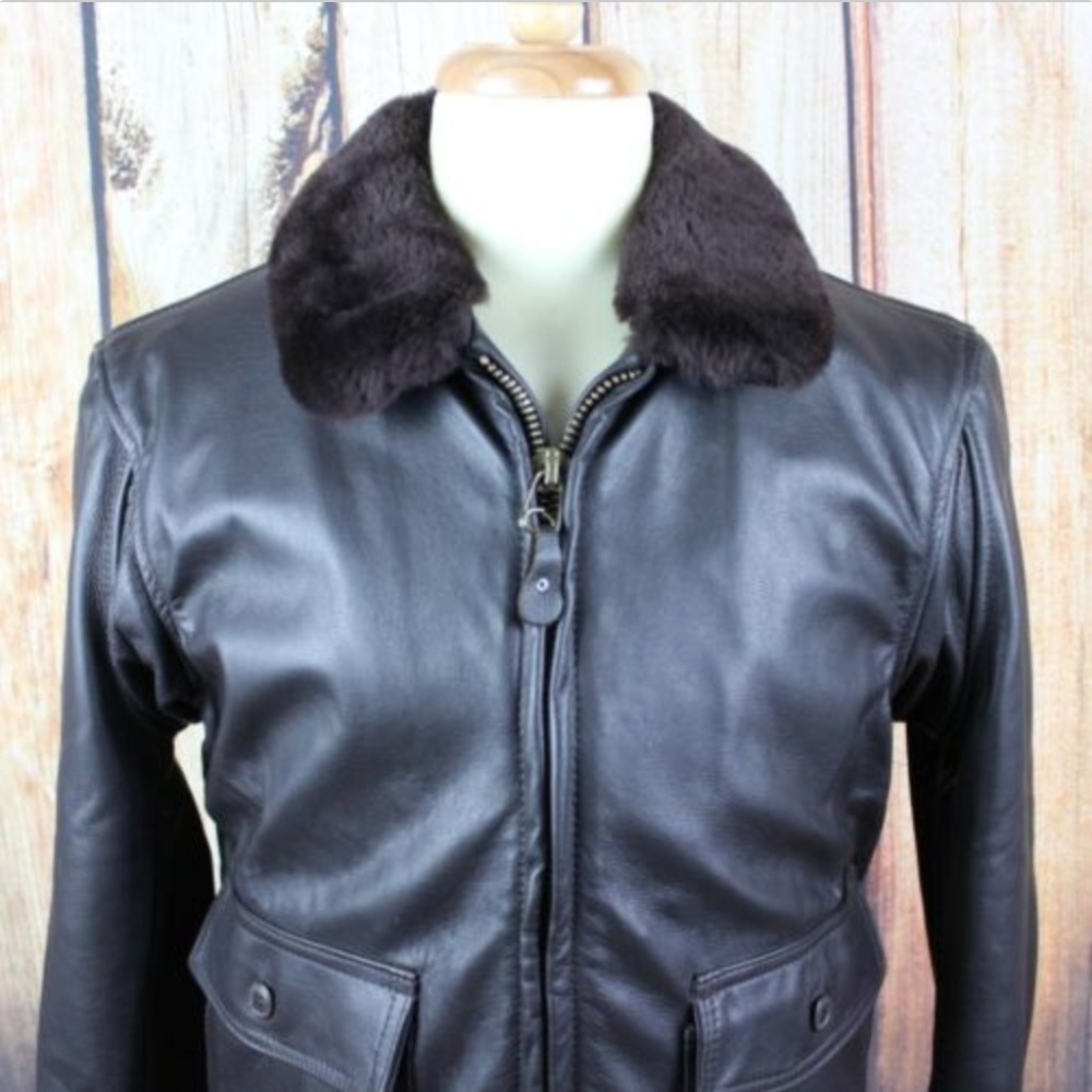 US NAVY Bomber Jacket Leather Vintage Orchard